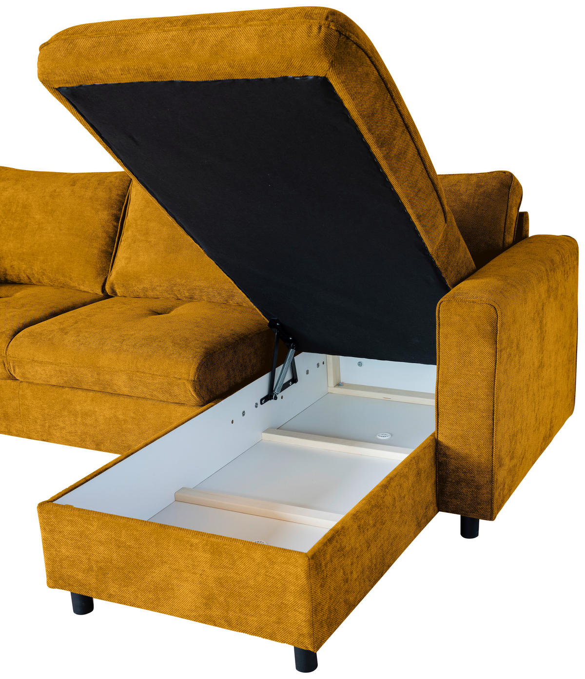 ECKSOFA in Flachgewebe Senfgelb  - Senfgelb/Schwarz, KONVENTIONELL, Textil/Metall (252/162cm) - Carryhome