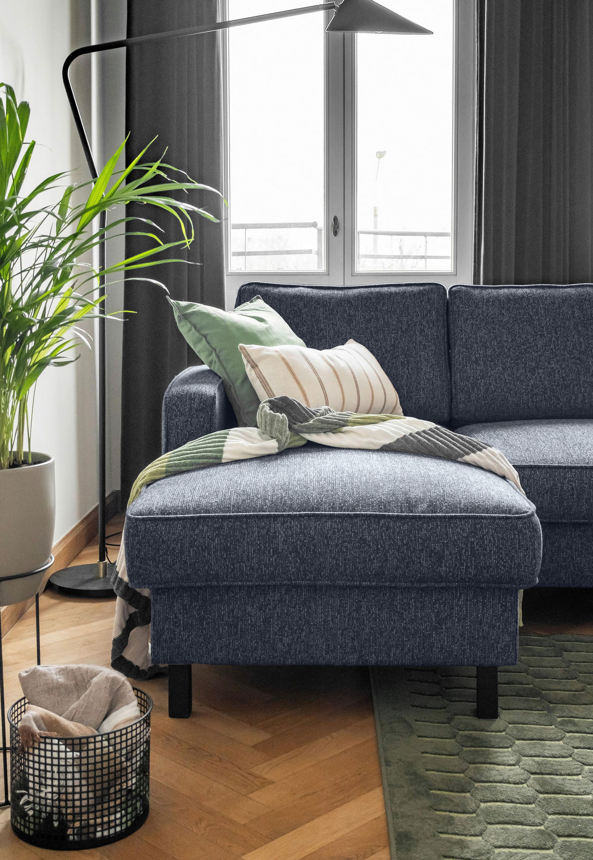 ECKSOFA in Struktur Dunkelblau  - Schwarz/Dunkelblau, Holz/Textil (148/228cm) - MID.YOU
