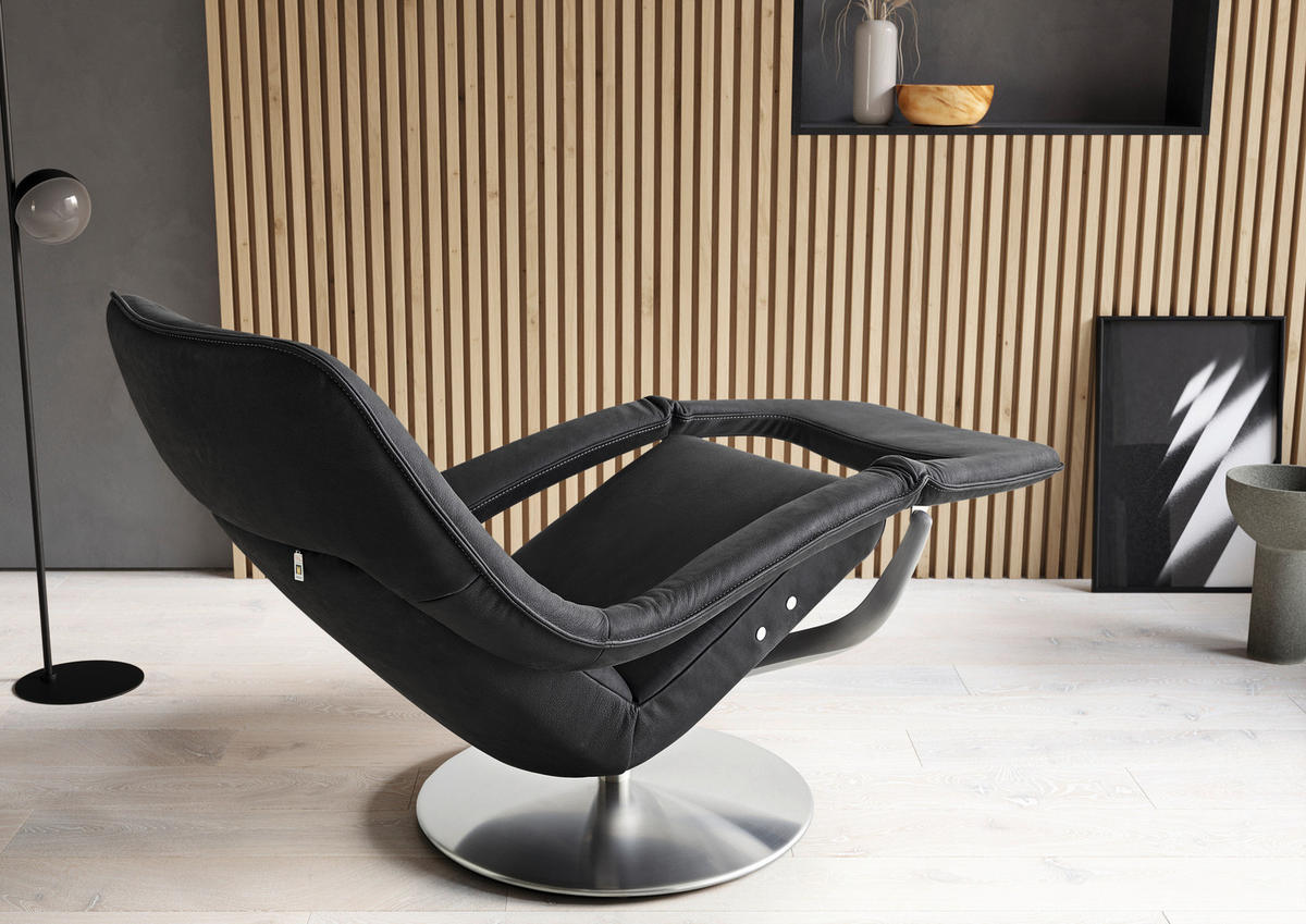 RELAXSESSEL in Leder Schwarz  - Schwarz/Grau, Design, Leder/Metall (77/113/91cm) - Koinor