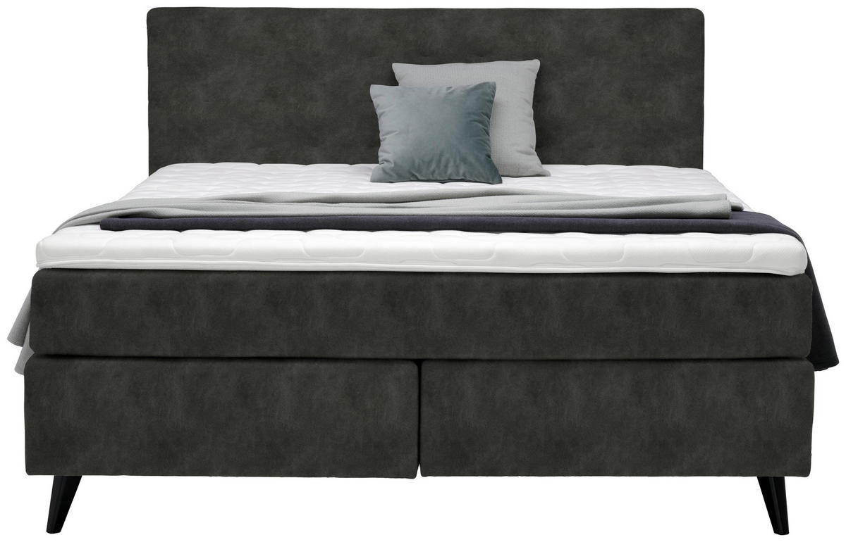 BOXSPRINGBETT 180/200 cm  in Dunkelgrau  - Dunkelgrau/Schwarz, Konventionell, Holz/Textil (180/200cm) - Voleo