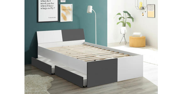 KINDER-/JUNIORBETT 120/200 cm  in Graphitfarben, Weiß  - Schwarz/Graphitfarben, MODERN, Holzwerkstoff/Kunststoff (120/200cm) - Carryhome