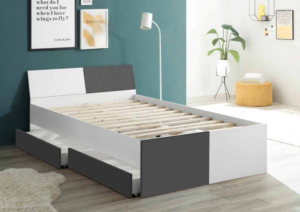 POSTEĽ PRE DETI A MLÁDEŽ 120/200 cm, grafitová, biela - čierna/biela, Modern, kompozitné drevo/plast (120/200cm) - Carryhome