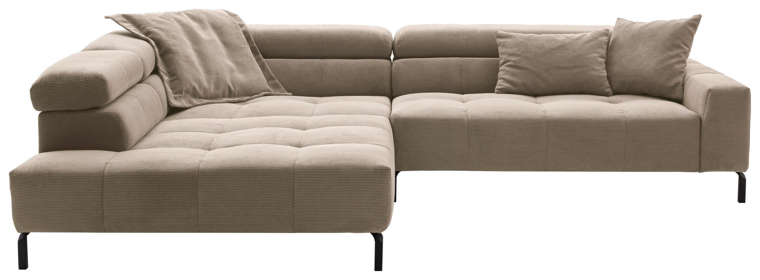 ECKSOFA Taupe Cord  - Taupe/Schwarz, KONVENTIONELL, Textil/Metall (219/311cm) - Hom`in