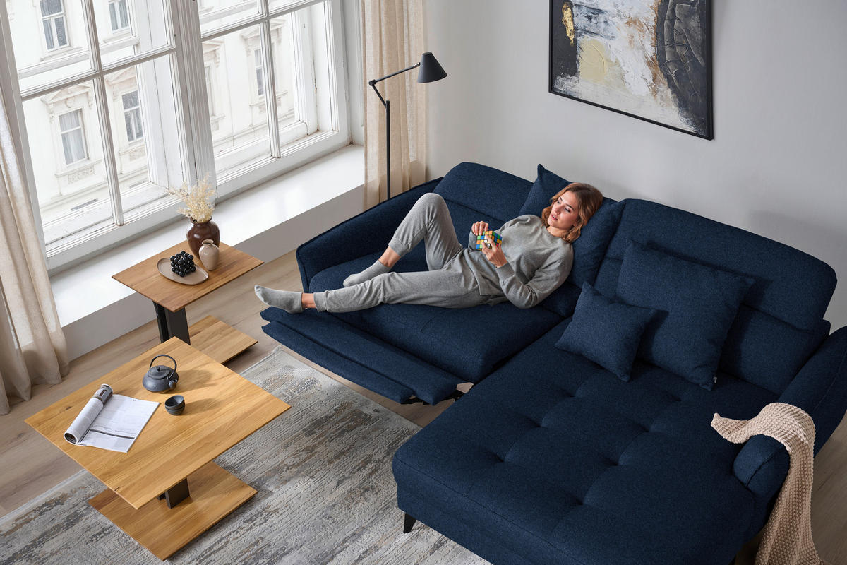 ECKSOFA Flachgewebe Dunkelblau  - Schwarz/Dunkelblau, Design, Textil/Metall (246/175cm) - Celina
