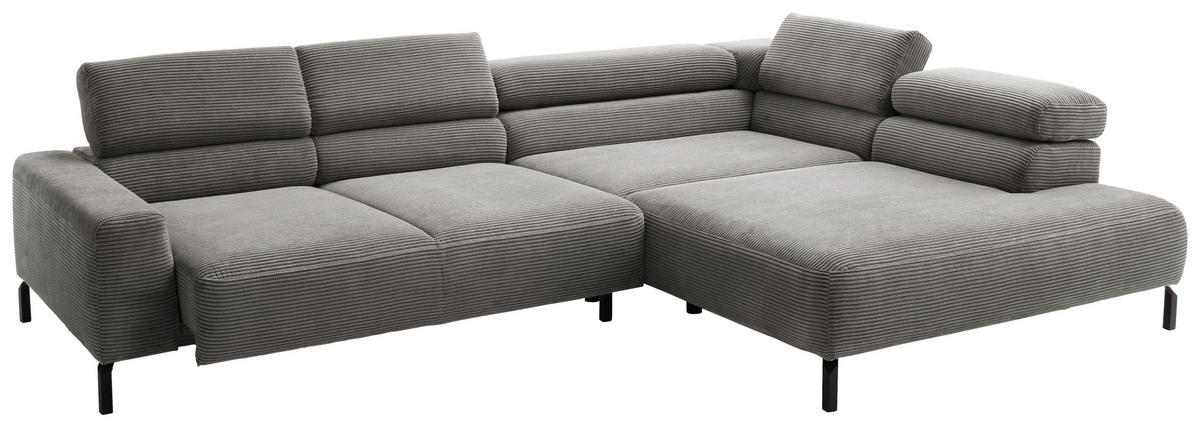 ECKSOFA inkl. Funktion in Cord Dunkelgrau  - Dunkelgrau/Schwarz, Modern, Textil/Metall (309/219cm) - Pure Home Lifestyle