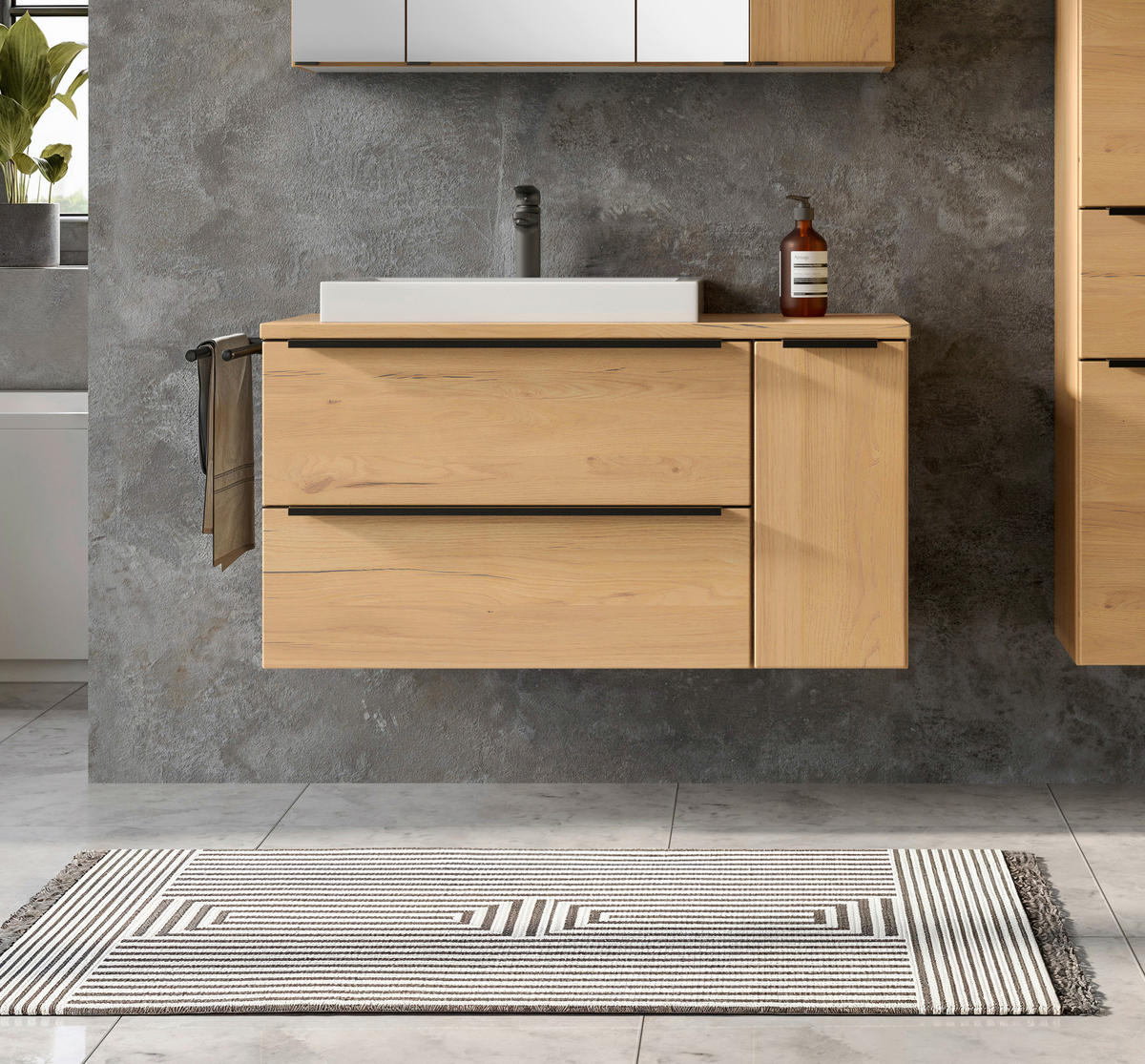 WASCHTISCHKOMBI 105 cm  - Wildeiche/Schwarz, KONVENTIONELL, Keramik/Holzwerkstoff (105cm) - Xora