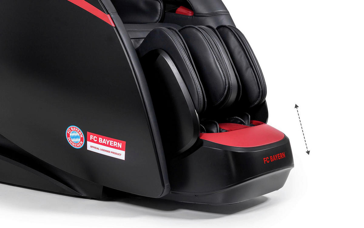 MASSAGESESSEL FC BAYERN MÜNCHEN  mit Lederlook Rot, Schwarz integrierte Lautsprecher, Relaxfunktion, Liegefunktion, Sitzheizung, Netzbetrieb, Massagefunktion, Herz-Waage-Funktion, integrierter Akku, abwischbar, ausziehbare Fußstütze, Bluetooth-Lautsprecher, Rückenlehne in S-Form  - Rot/Schwarz, KONVENTIONELL, Kunststoff/Textil (177-190/130/86cm) - Welnova