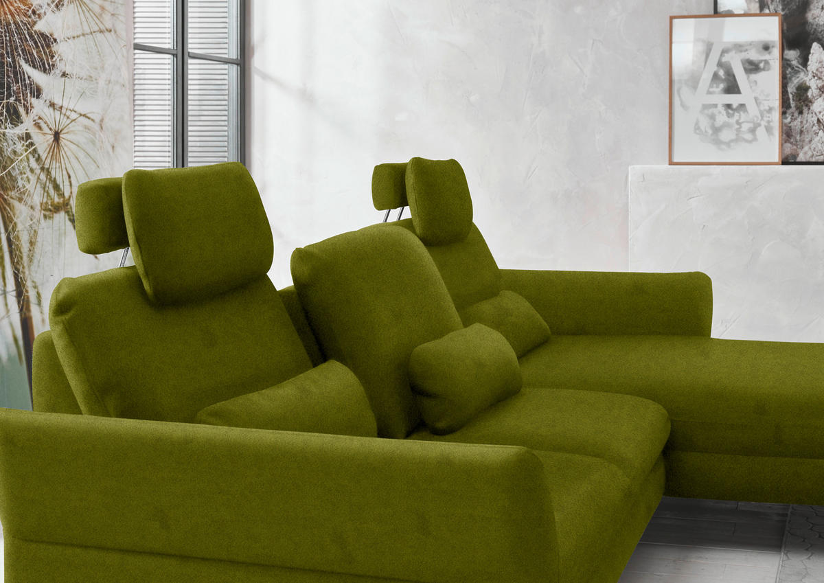 ECKSOFA in Velours Grün  - Schwarz/Grün, Design, Textil/Metall (306/179cm) - Beldomo System