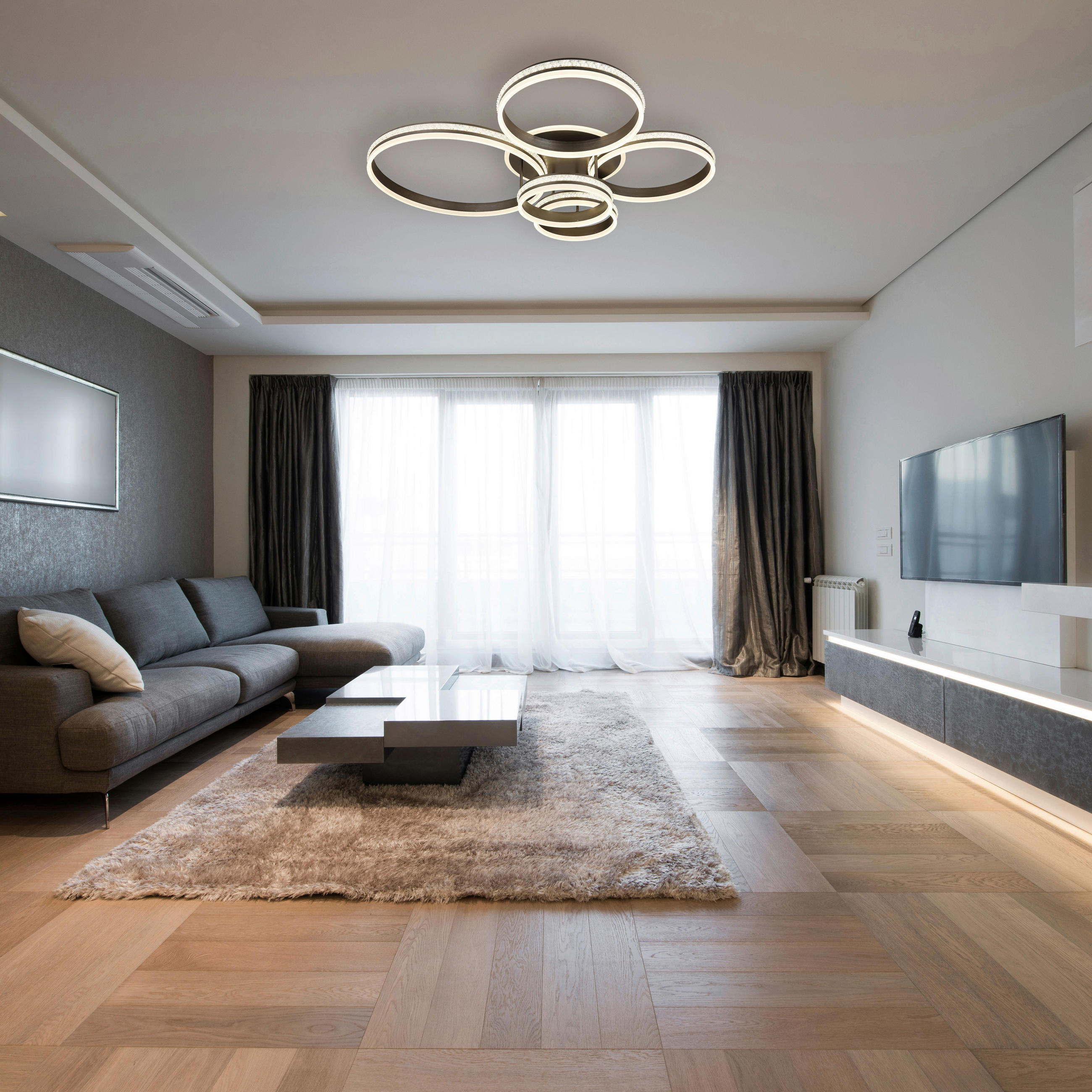 LED-DECKENLEUCHTE 114/91/21,5 cm   - Klar/Titanfarben, Design, Kunststoff/Metall (114/91/21,5cm) - Globo