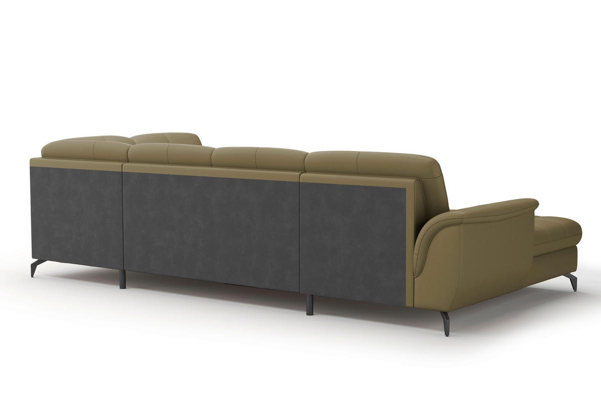 WOHNLANDSCHAFT in Vliesstoff Kombination Echtleder/Stoff Olivgrün  - Schwarz/Olivgrün, Modern, Leder/Textil (164/319/212cm) - Sit & More