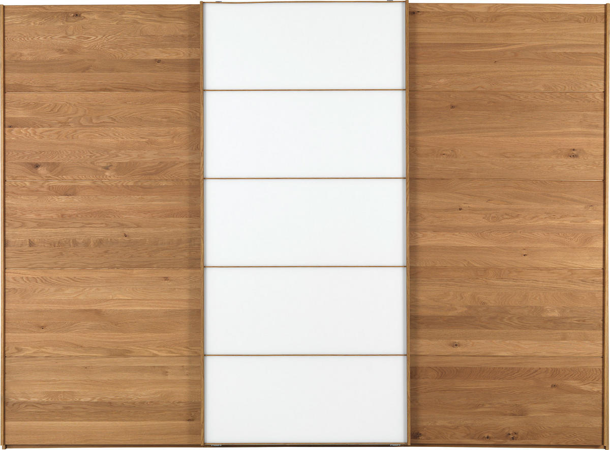 SCHWEBETÜRENSCHRANK 250/217/67 cm 3-türig Weiß, Eichefarben  - Eichefarben/Weiß, Design, Glas/Holz (250/217/67cm) - Linea Natura