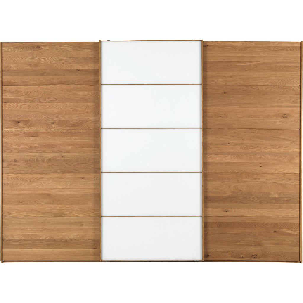 Thumbnail - Linea Natura Schwebetürenschrank, Weiß, Eiche, Holzwerkstoff, Eiche, teilmassiv, 6 Fächer, 300x236x67 cm, ISO 9001, Beim...