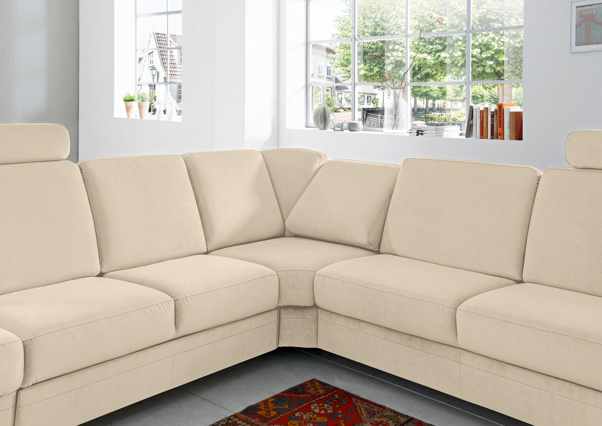 ECKSOFA in Flachgewebe Sandfarben  287/269 cm  - Sandfarben/Alufarben, KONVENTIONELL, Textil/Metall (287/269cm) - Beldomo System