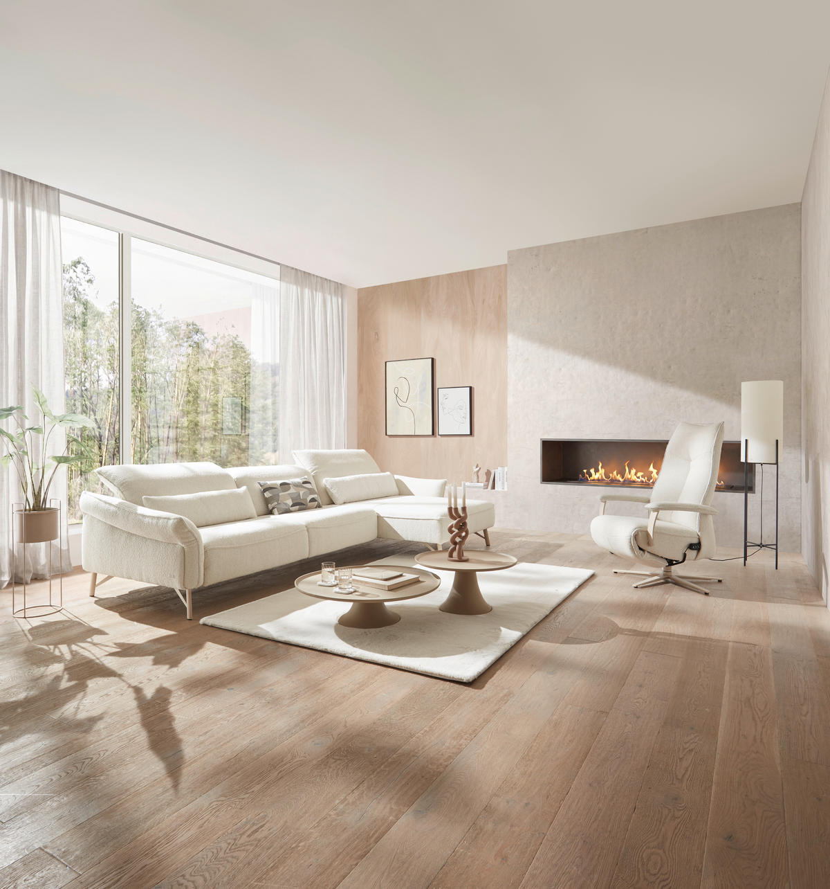 ECKSOFA Creme Chenille Rücken echt  - Beige/Creme, Design, Textil/Metall (329/165cm) - Johann Jakob
