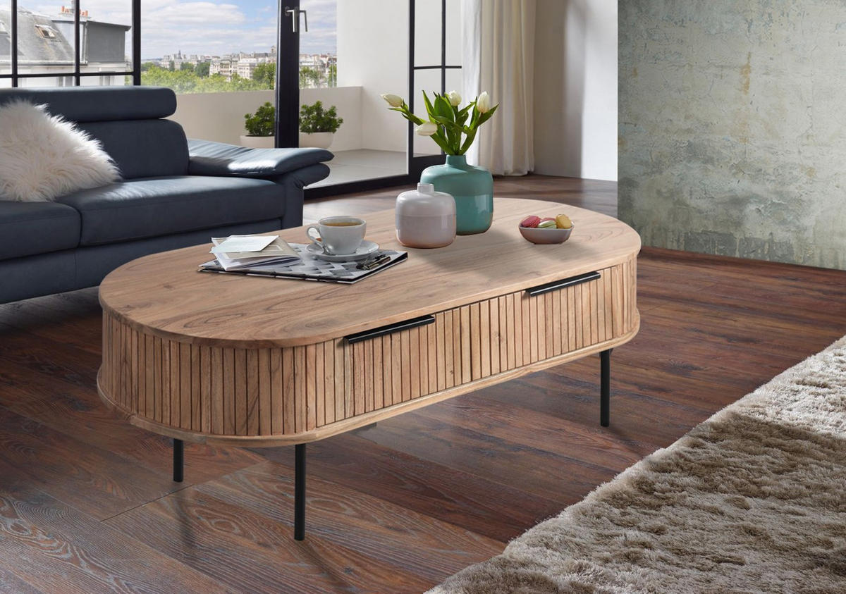 COUCHTISCH Akazie massiv Grau  - Grau, KONVENTIONELL, Holz/Metall (118/40/60cm) - Livetastic