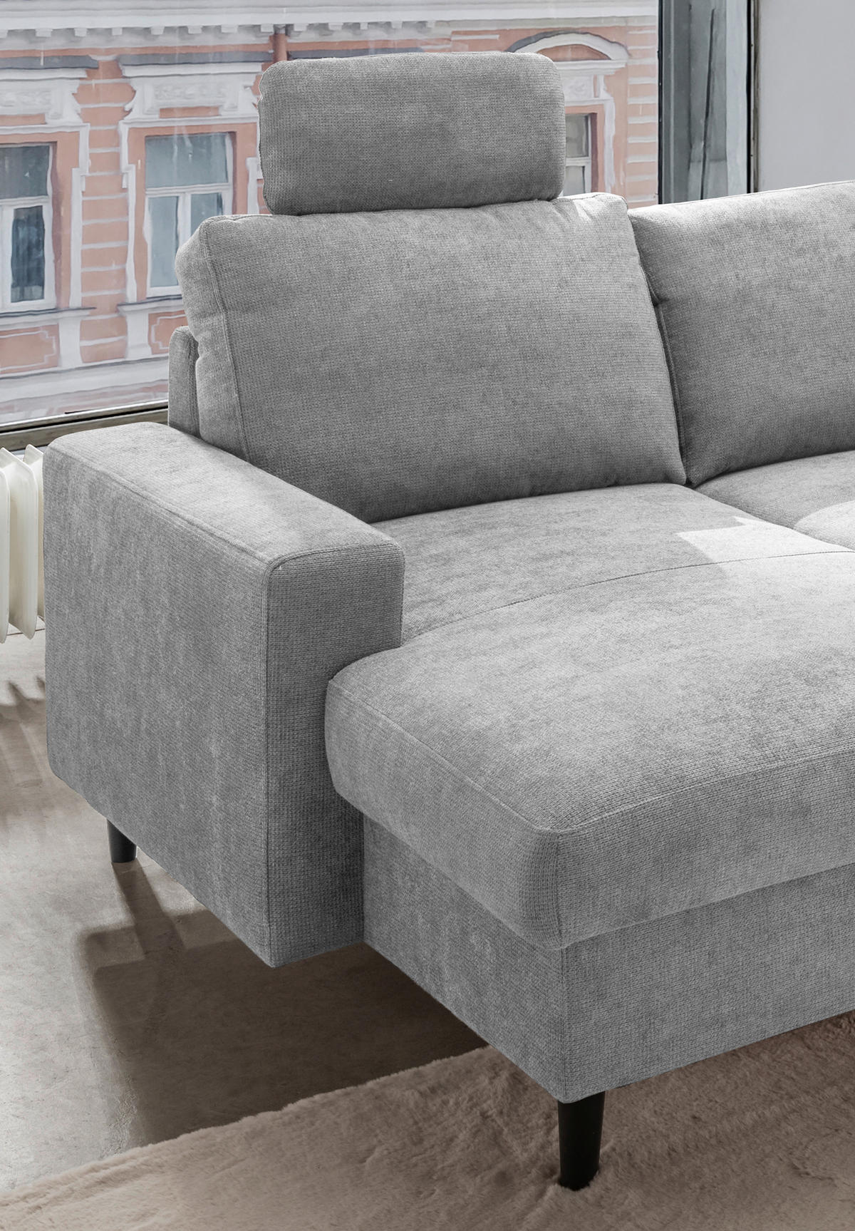 WOHNLANDSCHAFT Grau Chenille  - Schwarz/Grau, MODERN, Holz/Textil (153/305/200cm) - Livetastic