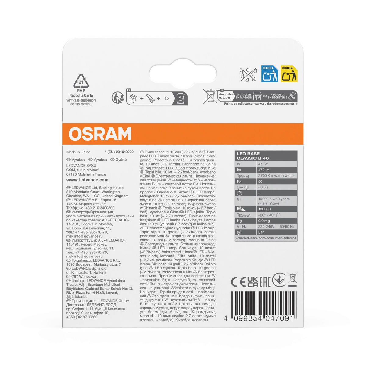 LED-LEUCHTMITTEL   E14 4,9 W 470 lm  - Weiß, Basics, Kunststoff (3,5/10,3cm) - Osram