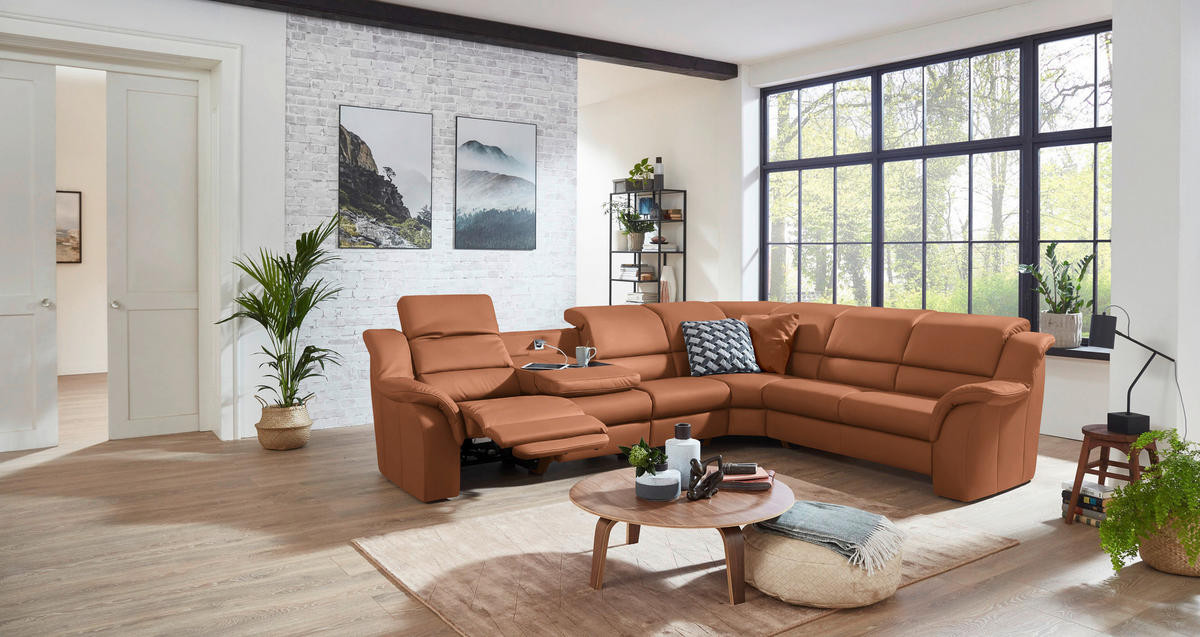 ECKSOFA  in Echtleder Aprikose  324/260 cm  - Chromfarben/Aprikose, KONVENTIONELL, Leder/Kunststoff (324/260cm) - Cantus