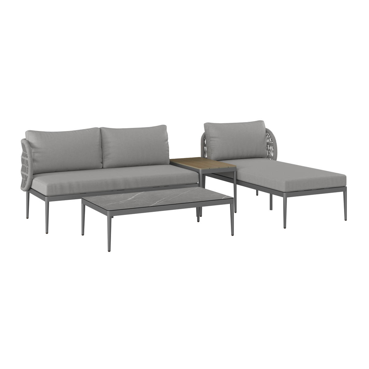 LOUNGE GARNITURA tkanina aluminij  - siva/naravne barve, Moderno, kovina/umetna masa (255/72/145cm) - Ambia Garden