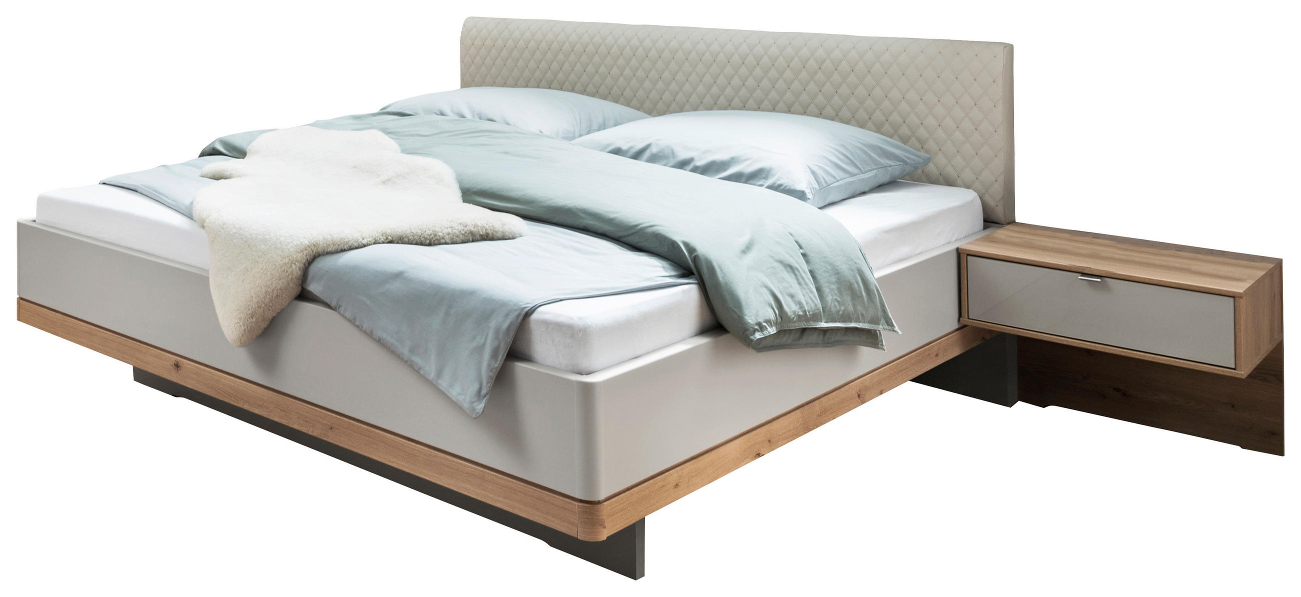 ÁGY  szürke, tölgyfa színű  - tölgyfa színű/szürke, Design, faalapú anyag/textil (189/215cm) - Venda