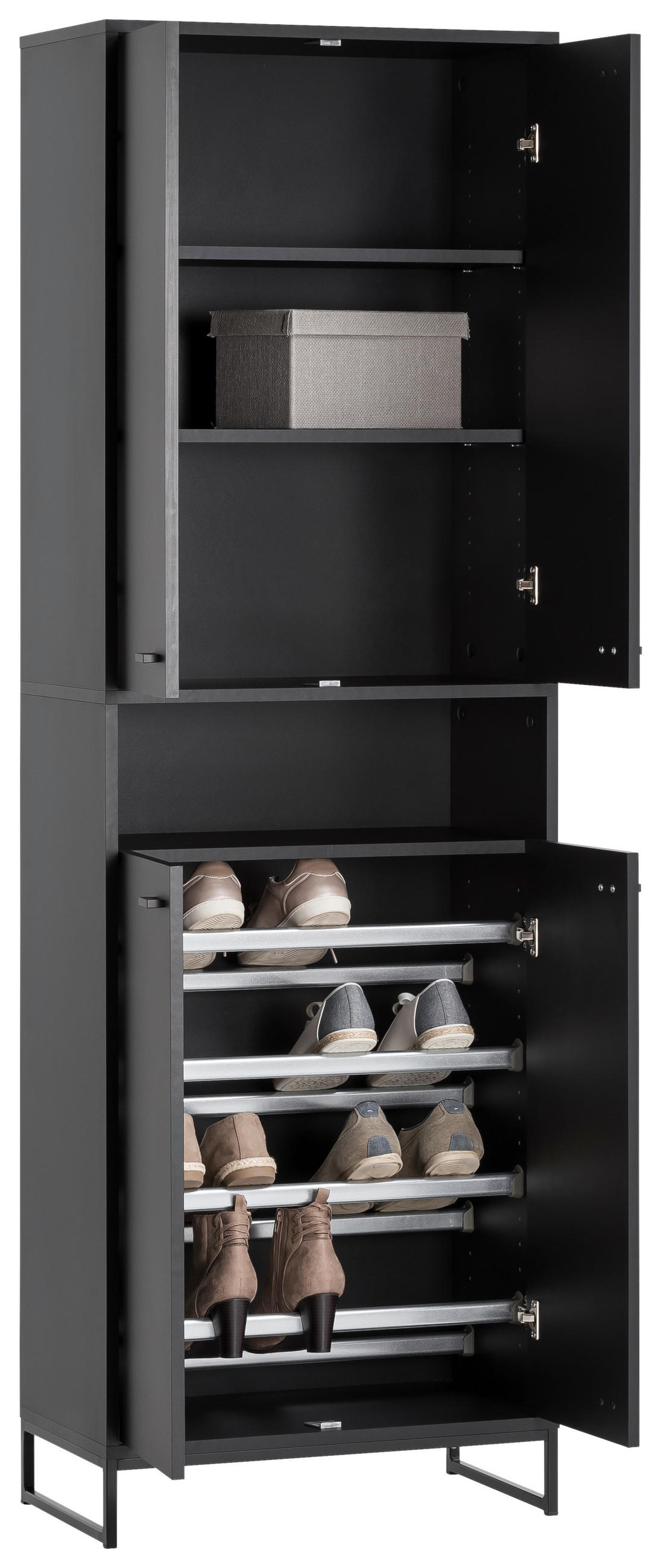 SCHUHSCHRANK Schwarz  - Schwarz/Grün, LIFESTYLE, Holzwerkstoff/Metall (60,2/185,5/33,1cm) - MID.YOU
