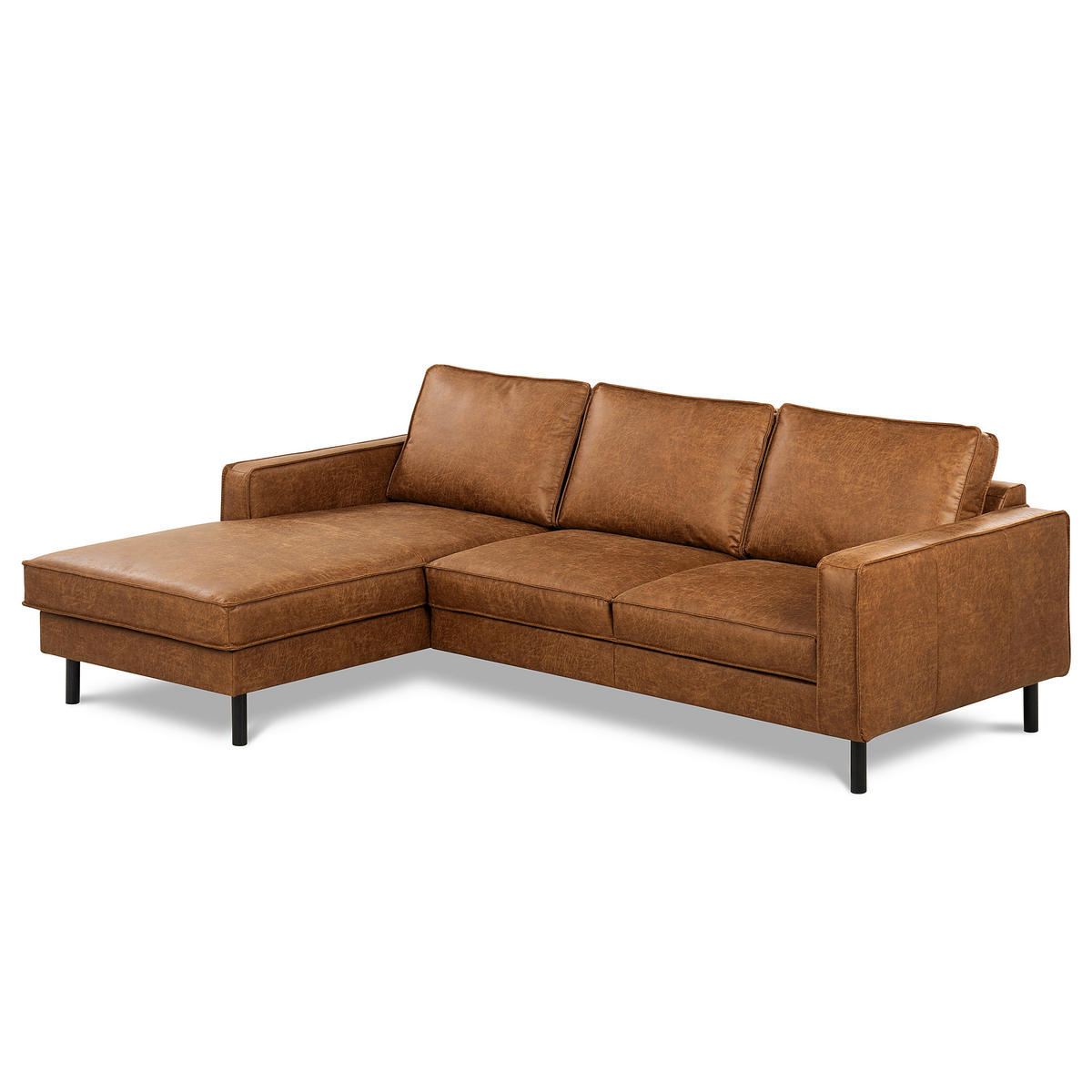ECKSOFA Hellbraun Echtleder Lederlook Bettkasten, Schlaffunktion, Rücken echt  - Hellbraun/Schwarz, Design, Leder/Textil (166/238cm) - Livetastic
