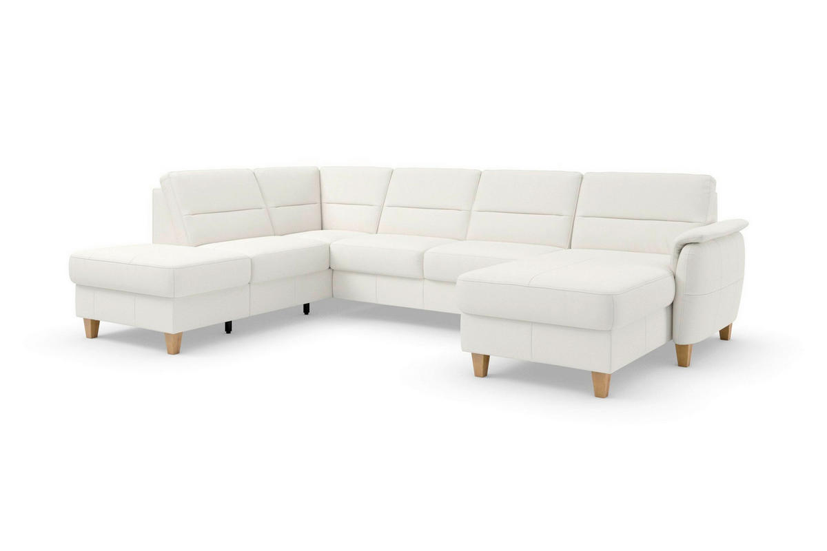 WOHNLANDSCHAFT PALMERA E in Echtleder Weiß  - Eichefarben/Weiß, Basics, Leder/Holz (212/308/163cm) - Sit & More