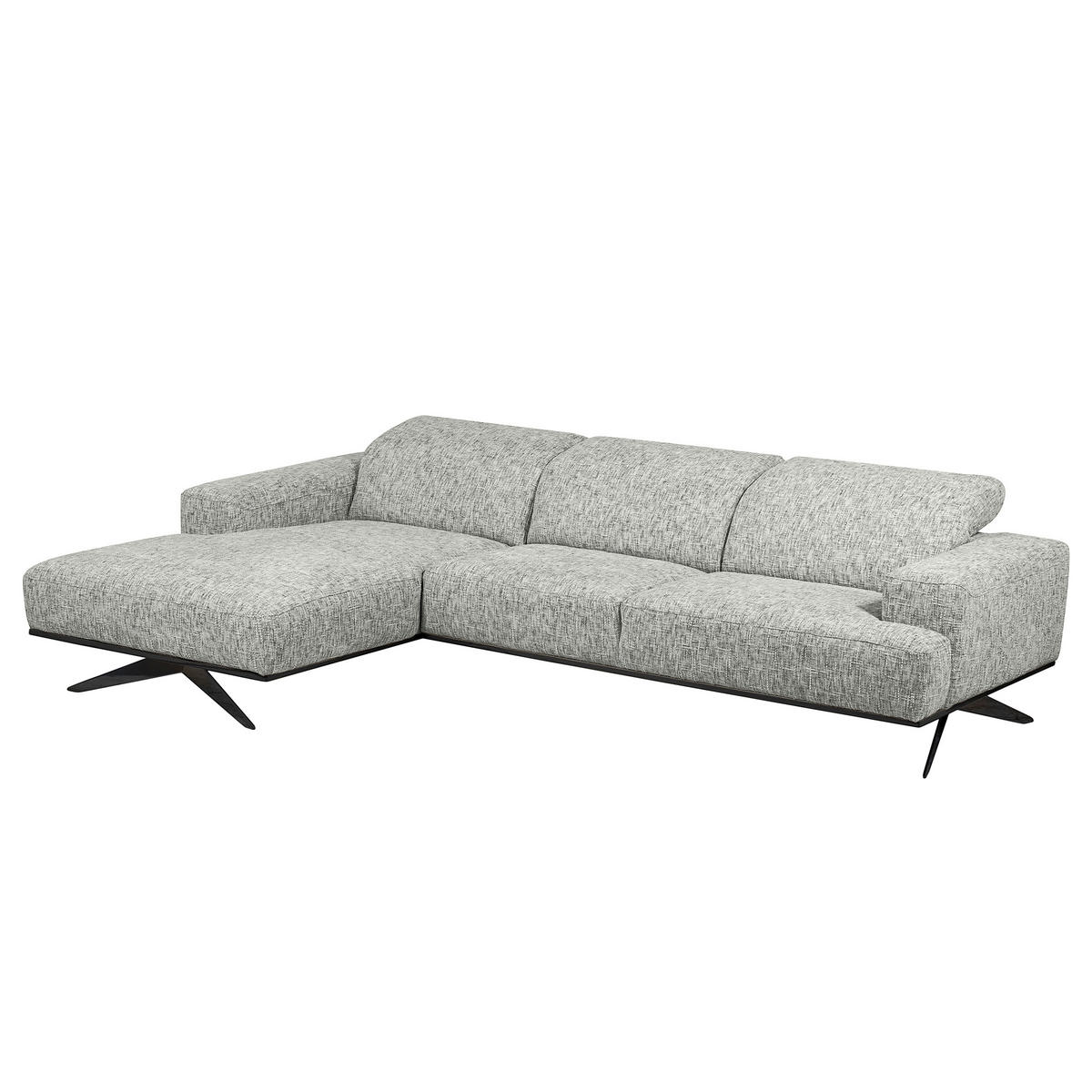 ECKSOFA PORTLAND in Struktur Grau Kopfteilverstellung  187/295 cm  - Schwarz/Grau, Design, Holz/Textil (187/295cm) - Livetastic