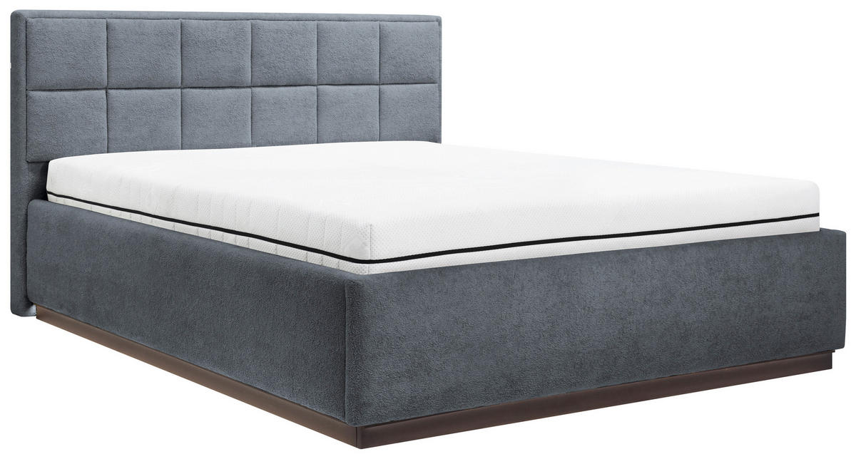 POLSTERBETT 140/200 cm,  in Dunkelgrau, gepolstertes Kopfteil, Beleuchtung, Lattenrost, Bettkasten,  - Dunkelgrau/Birkefarben, Design, Holz/Holzwerkstoff (140/200cm) - Chameo