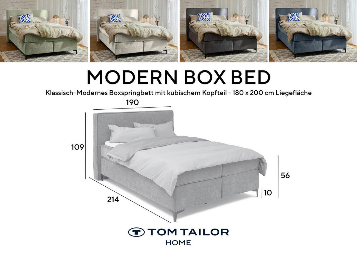 BOXSPRINGBETT 180/200 cm,  in Grau, Topper, Matratzen, H3 = fest  - Schwarz/Grau, Design, Textil/Metall (180/200cm) - Tom Tailor