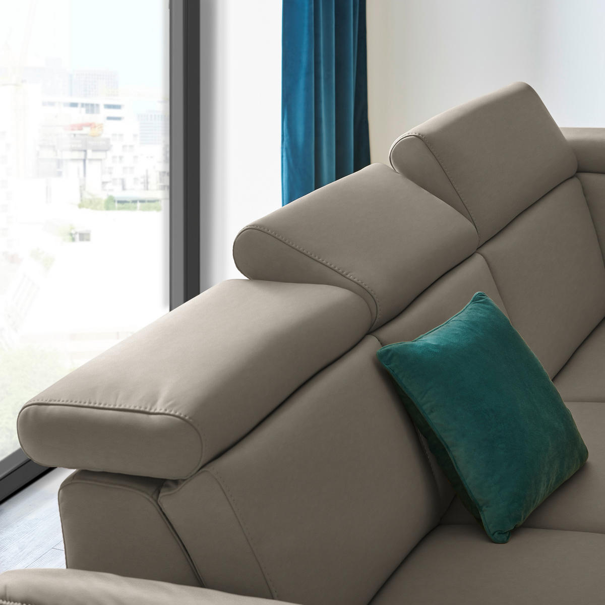 ECKSOFA in Echtleder Graubraun  - Graubraun/Schwarz, Design, Leder/Metall (285/239cm) - Cantus