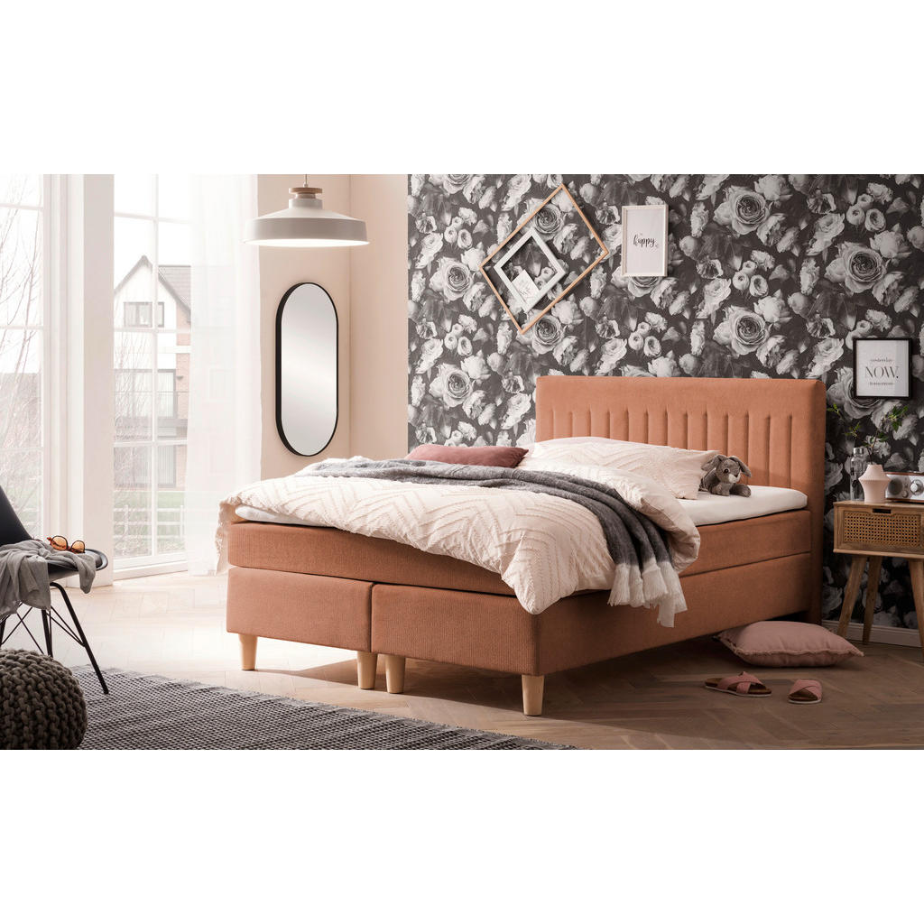 Thumbnail - Boxxx Boxspringbett, Rost, Textil, Buche, massiv, H4, Höhe ca. 17 cm, 140x200 cm, Stoffauswahl, Topper durchgehend, Matr...