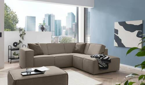 ECKSOFA in Struktur Grau, Taupe  - Taupe/Schwarz, Modern, Kunststoff/Textil (275/220cm) - Trendmanufaktur