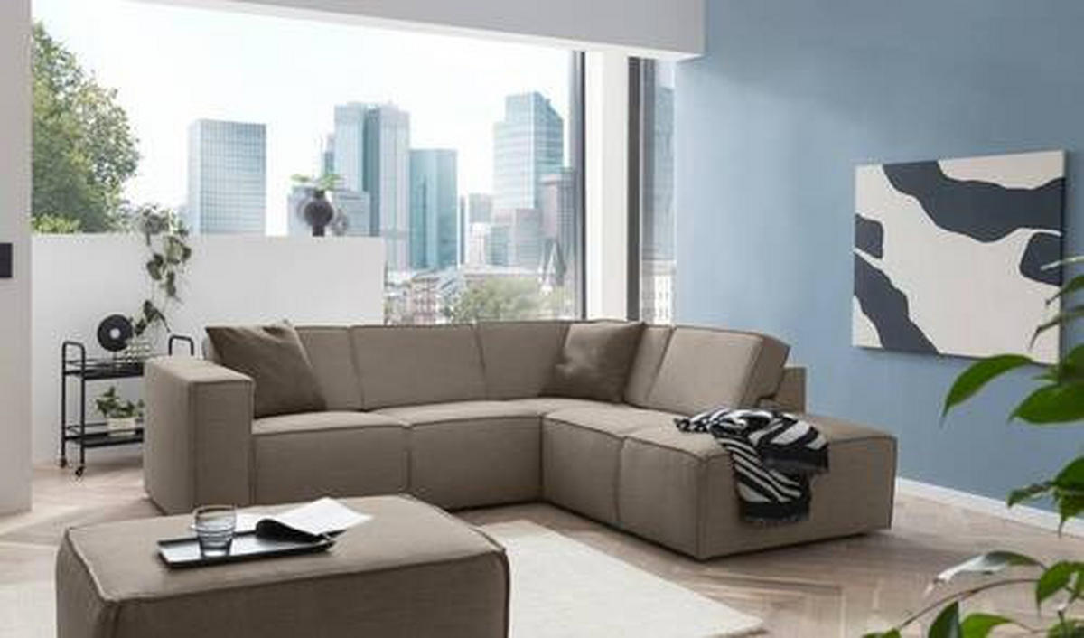 ECKSOFA in Struktur Grau, Taupe  - Taupe/Schwarz, Modern, Kunststoff/Textil (275/220cm) - Trendmanufaktur