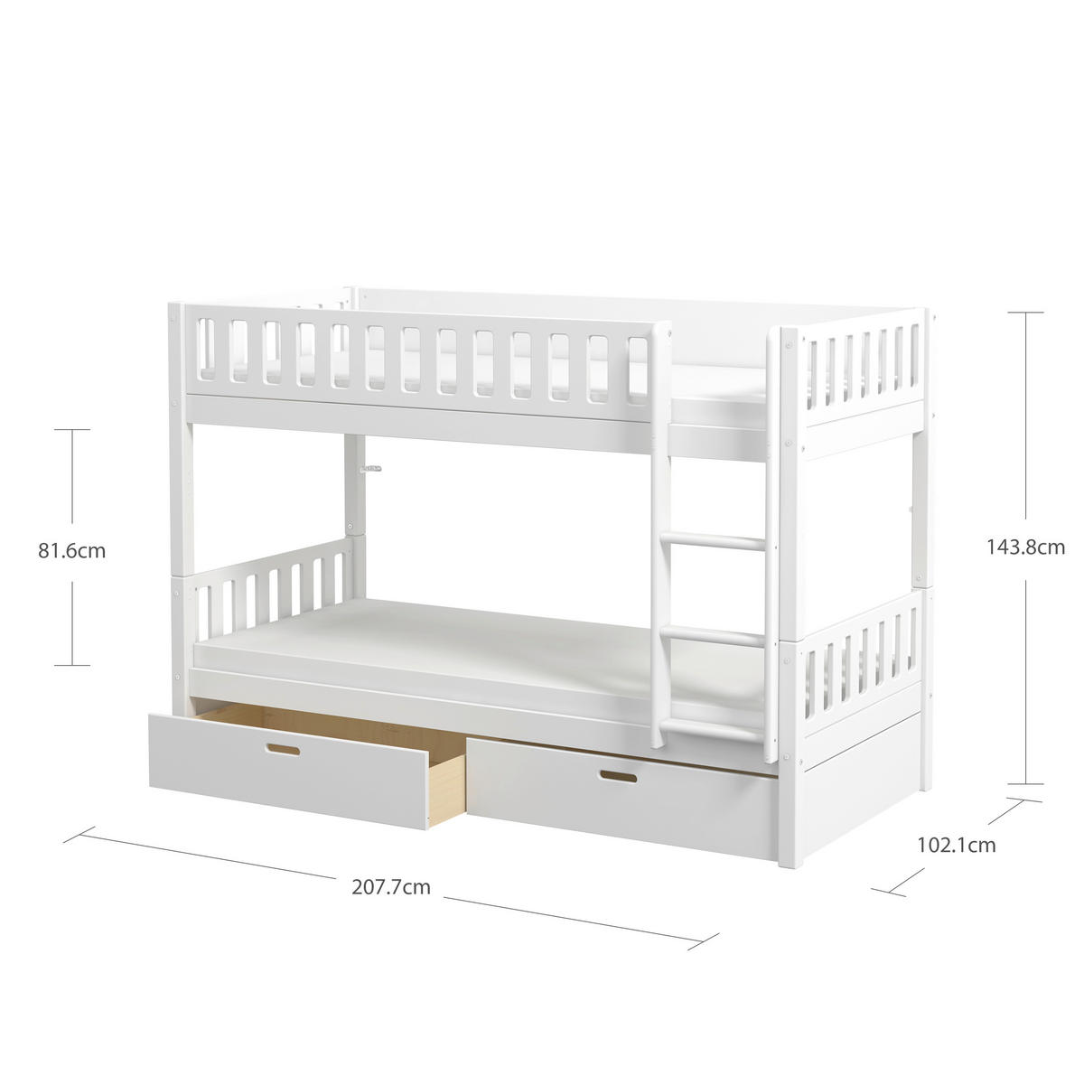 ETAGENBETT 90/200 cm,  in Absturzsicherung, Leiter, Rollroste, Bettschublade  - Weiß, MODERN, Holz (90/200cm) - Chameo