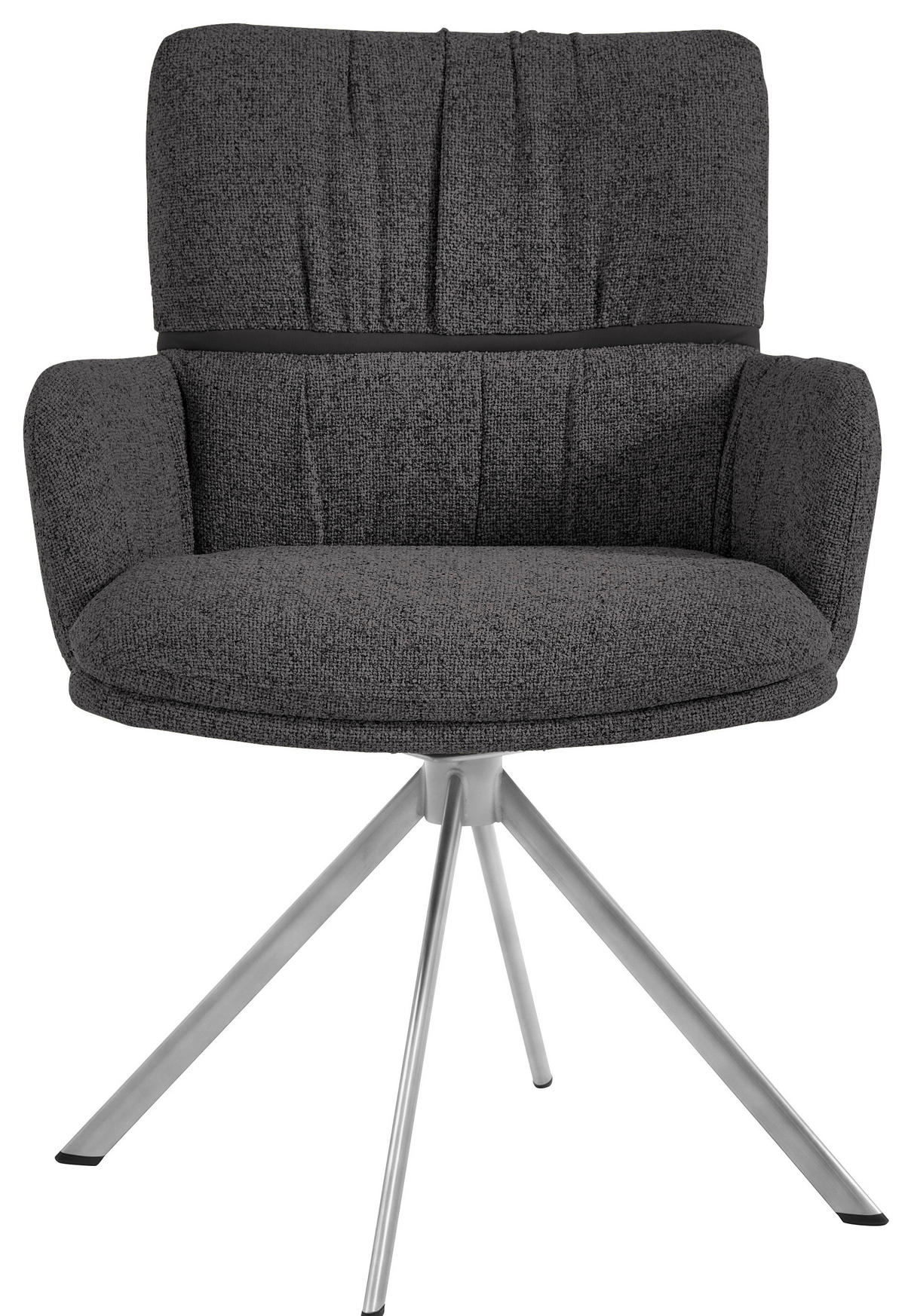 ARMLEHNSTUHL  Typenauswahl, Sitzfläche 360° drehbar, inklusive Armlehnen, Gestellauswahl, automatische Rückholfunktion Mikrofaser  Graphitfarben  - Edelstahlfarben/Silberfarben, Design, Textil/Metall (61/86/63cm) - Valdera