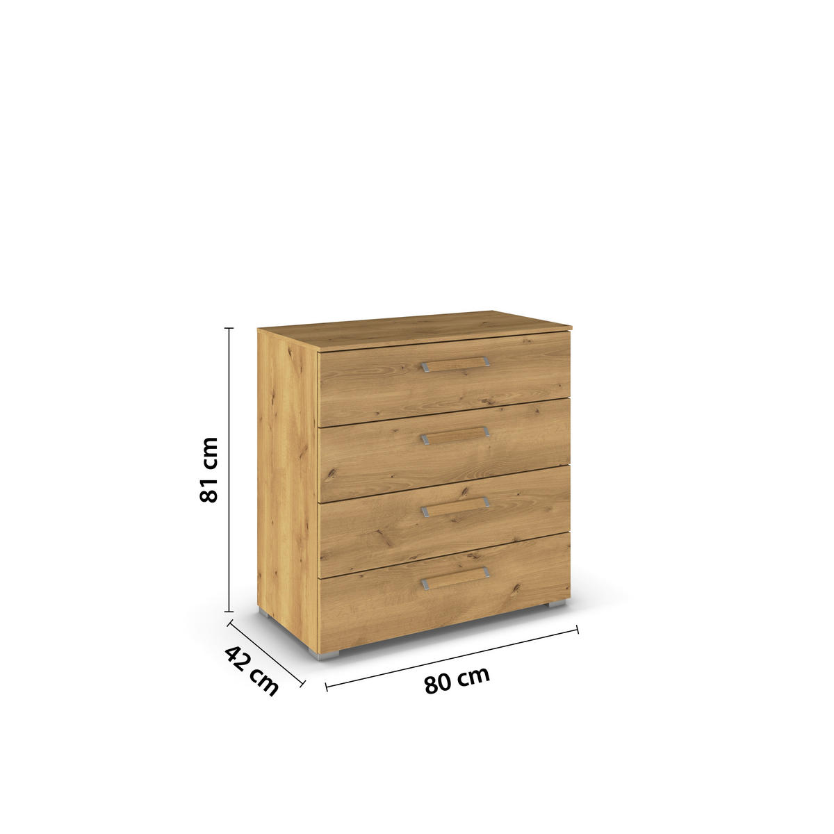 KOMMODE  in 80/81/42 cm  - Eichefarben/Silberfarben, Design, Holzwerkstoff/Kunststoff (80/81/42cm) - Novel