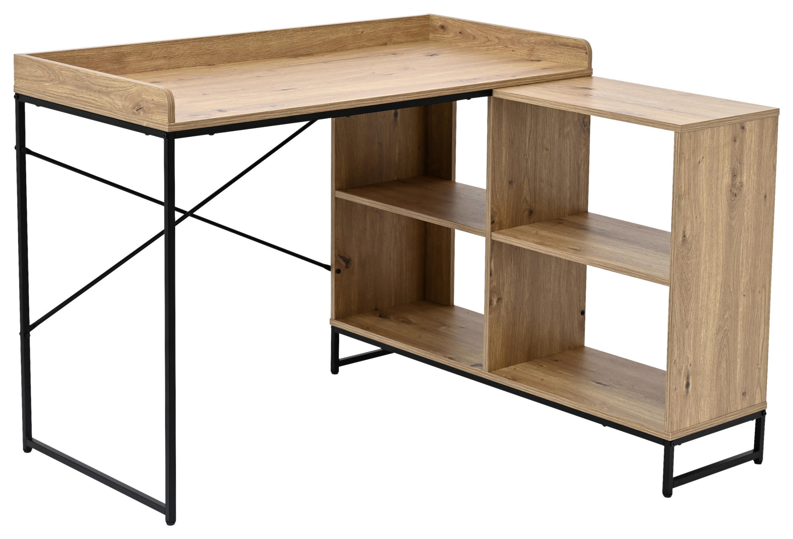Carryhome Eckschreibtisch Schwarz, Eiche Artisan 98x75-81x110 cm