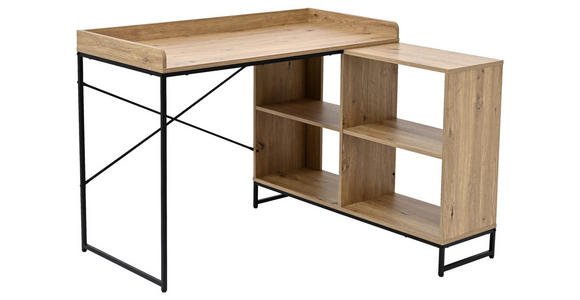 ECKSCHREIBTISCH 110/98/75-81 cm Schwarz, Eiche Artisan Stauraum  - Schwarz/Eiche Artisan, Design, Holzwerkstoff/Metall (110/98/75-81cm) - Carryhome