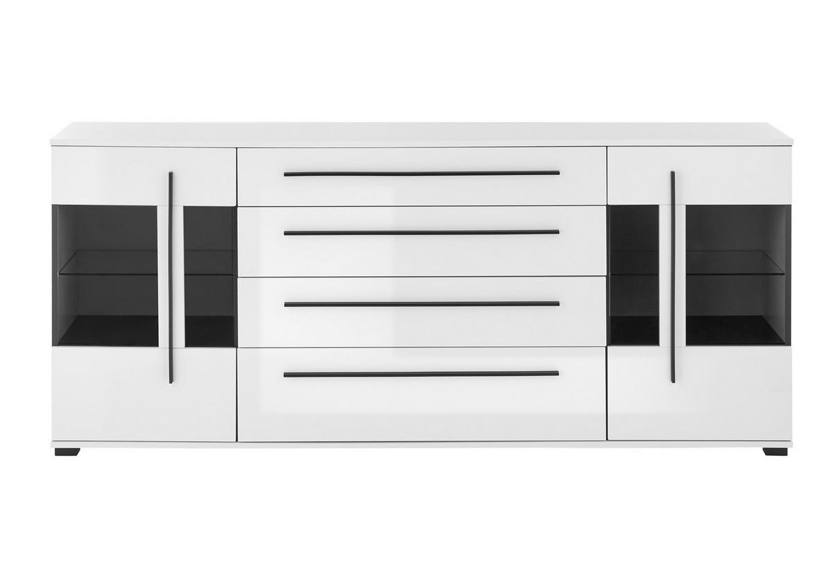 SIDEBOARD  200/86/42 cm 4 Schublade(n)  - Weiß Hochglanz/Schwarz, Design, Glas/Holzwerkstoff (200/86/42cm) - Livetastic
