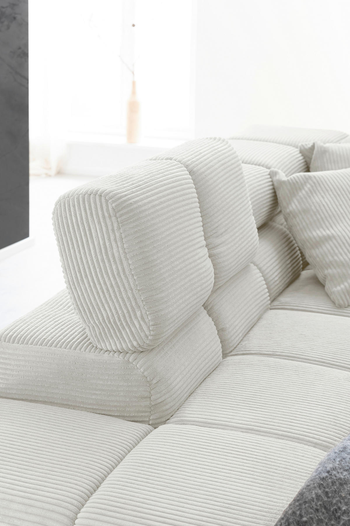 ECKSOFA Weiß Cord  - Schwarz/Weiß, Design, Textil/Metall (216/321cm) - Hom`in