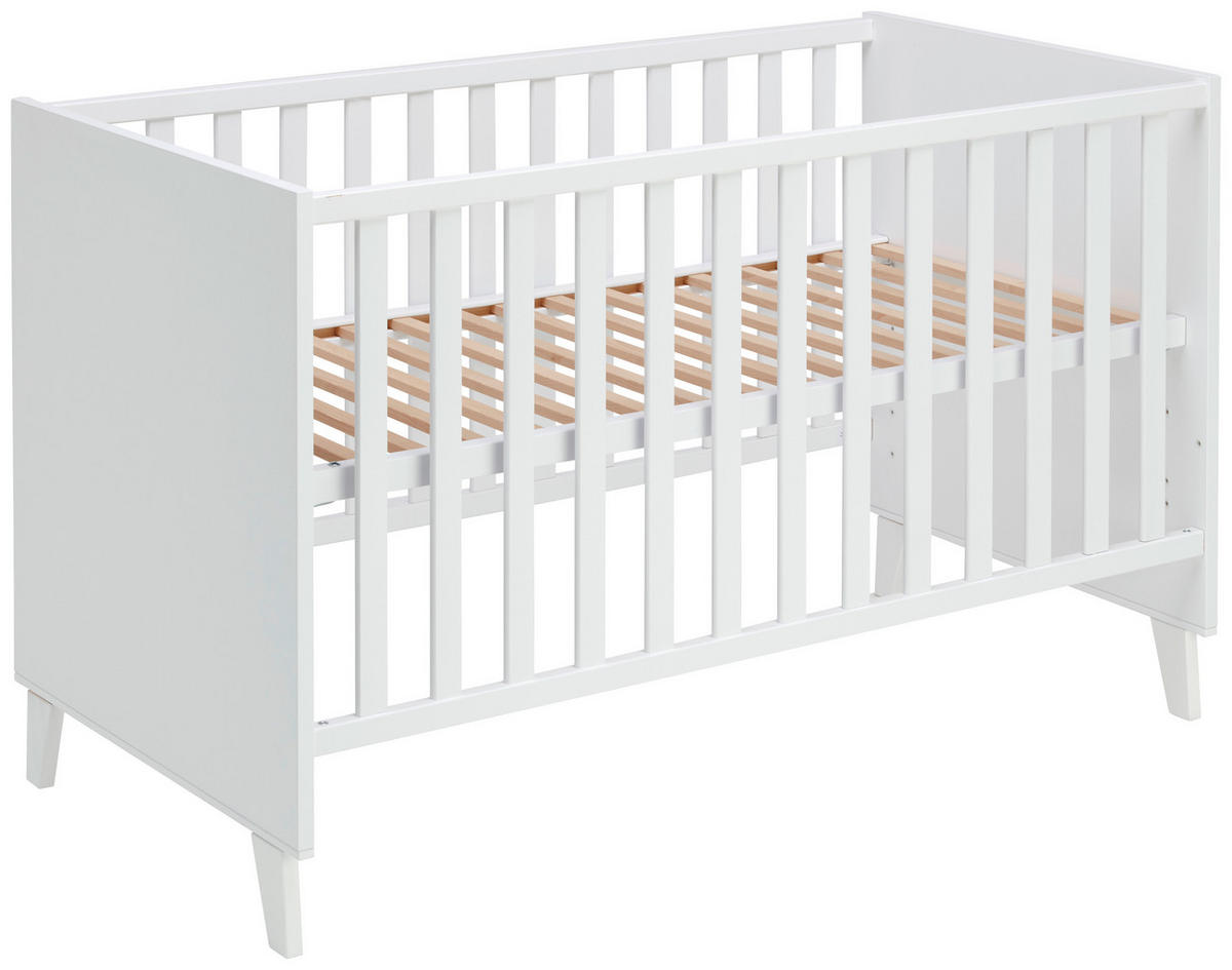 RÁCSOS KISÁGY Michi  - fehér, Trend, faalapú anyag/fa (143,4/78,9/76,6cm) - My Baby Lou