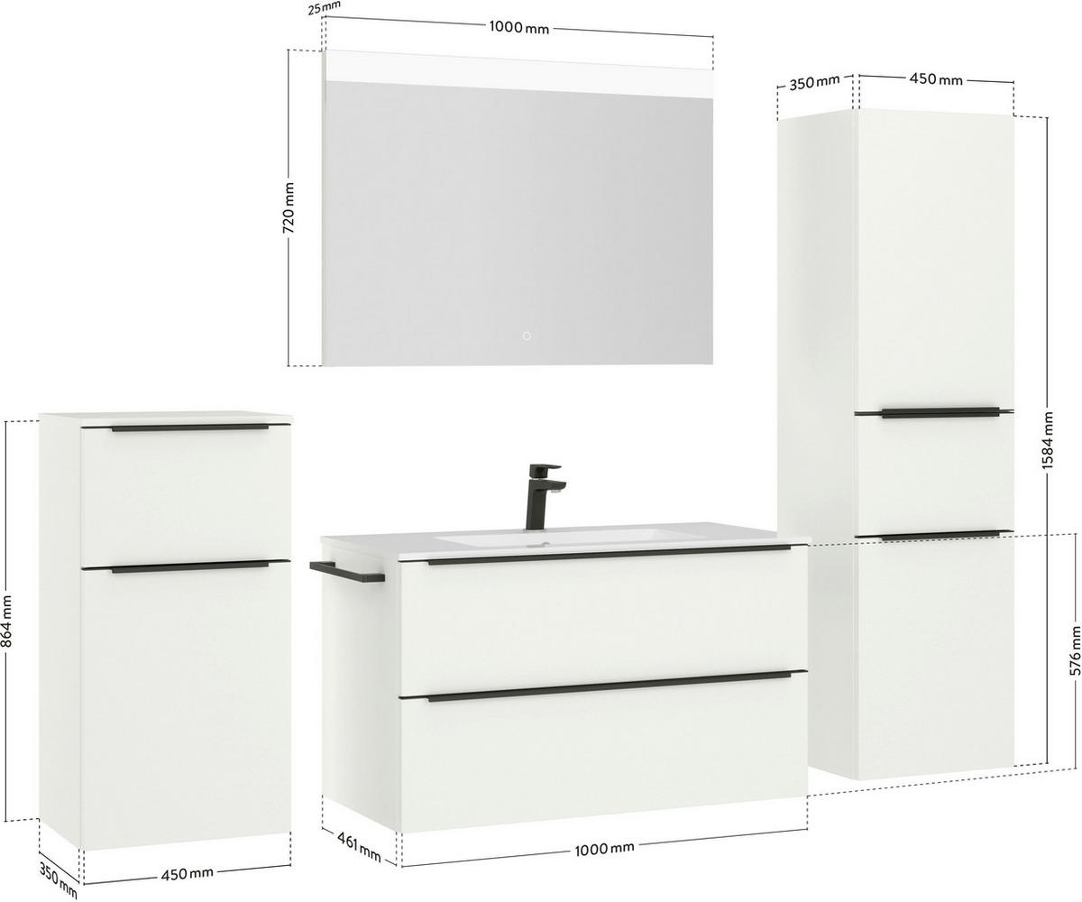 BADEZIMMER 5-teilig  in 191 cm  - Schwarz/Weiß, MODERN, Glas/Holzwerkstoff (191cm) - Nobilia