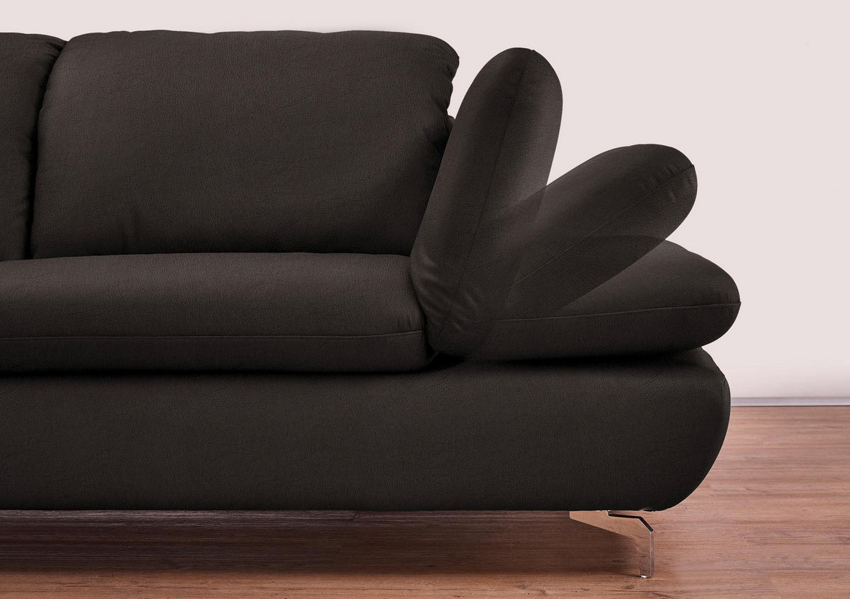 ECKSOFA in Echtleder Dunkelbraun  - Dunkelbraun/Silberfarben, Design, Leder/Metall (315/200cm) - Chilliano