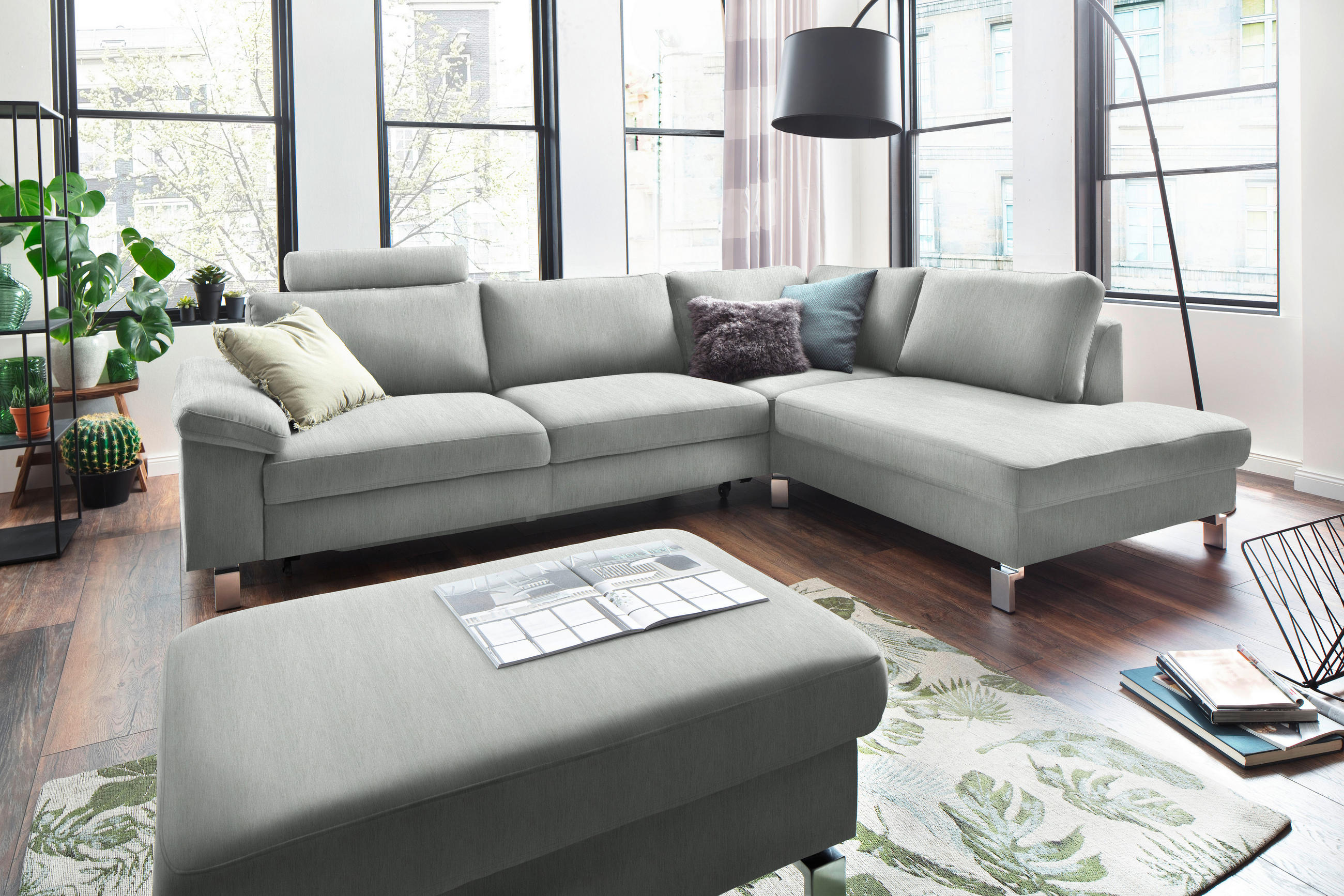 SAROKKANAPÉ textil világosszürke  - világosszürke/króm, Design, textil/fém (281/200cm) - Pure Home Lifestyle