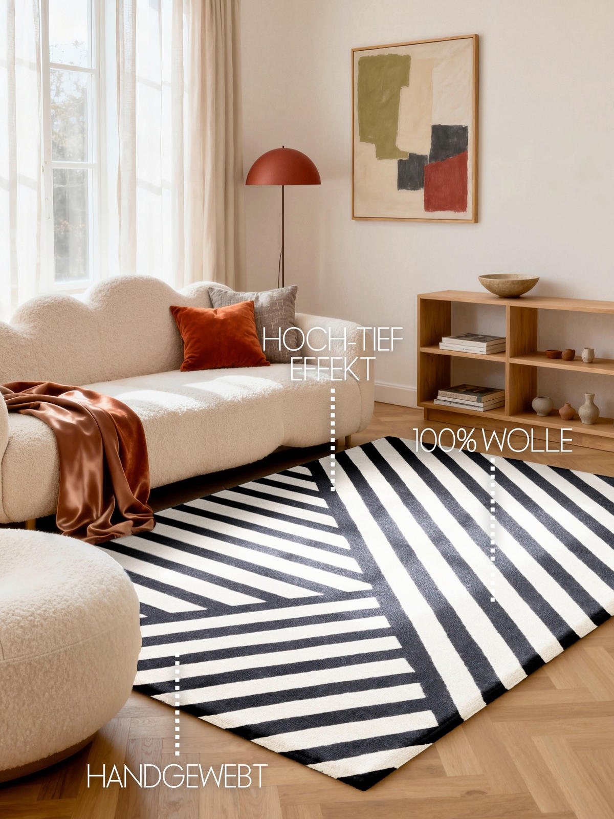 WOLLTEPPICH 120/180 cm Stryve Schwarz, Weiß rechteckig  - Schwarz/Weiß, Basics, Textil (120/180cm) - Elle Decoration