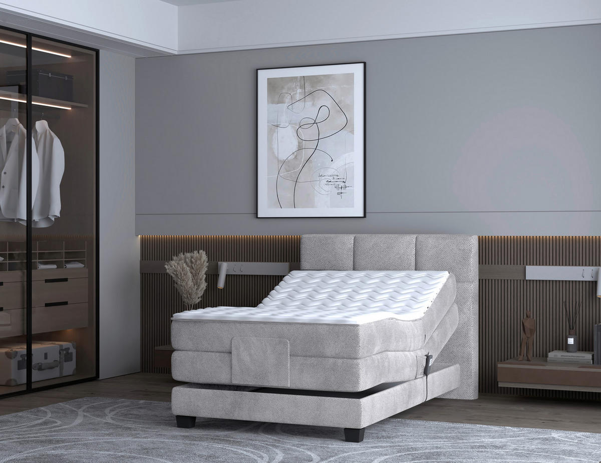 BOXSPRINGBETT 120/200 cm,  in Grau, Matratze, Topper, motorische Verstellbarkeit, Fernbedienung, H2 = mittel  - Schwarz/Grau, KONVENTIONELL, Holz/Kunststoff (120/200cm) - Chameo