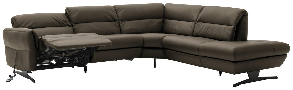 ECKSOFA Graubraun Echtleder  - Graubraun/Schwarz, Design, Leder/Metall (286/258cm) - Schöner Wohnen