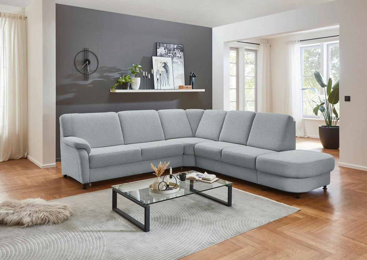 ECKSOFA Flachgewebe Grau  - Schwarz/Grau, Konventionell, Textil/Metall (269/287cm) - Beldomo System