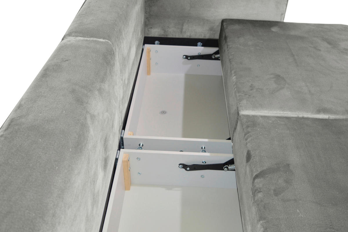 BIGSOFA in Velours Grau  - Schwarz/Grau, Design, Kunststoff/Textil (256/88/120cm) - home24